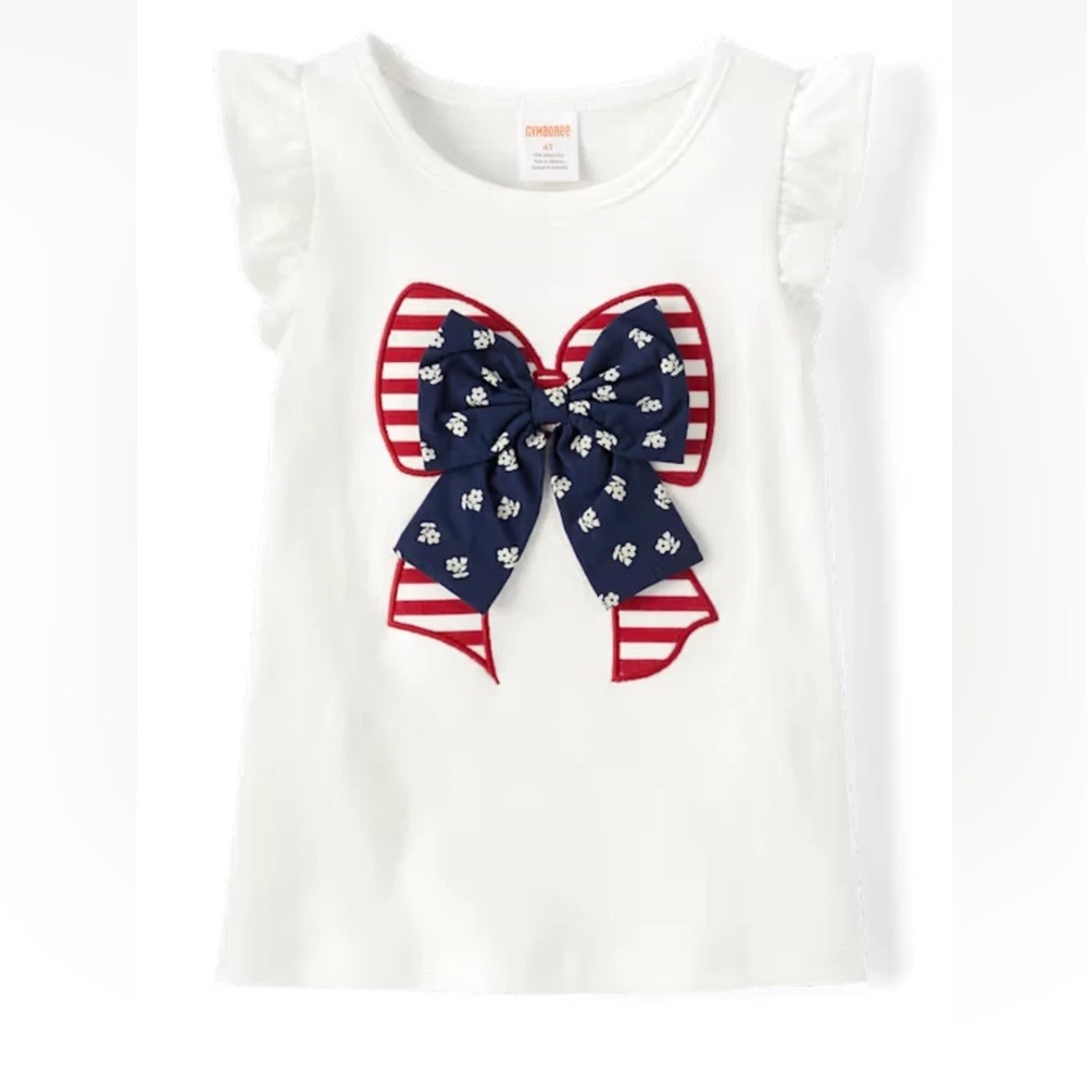 NWT Gymboree Size 12 White Patriotic Bow Top Red White Blue Flutter Sleeve